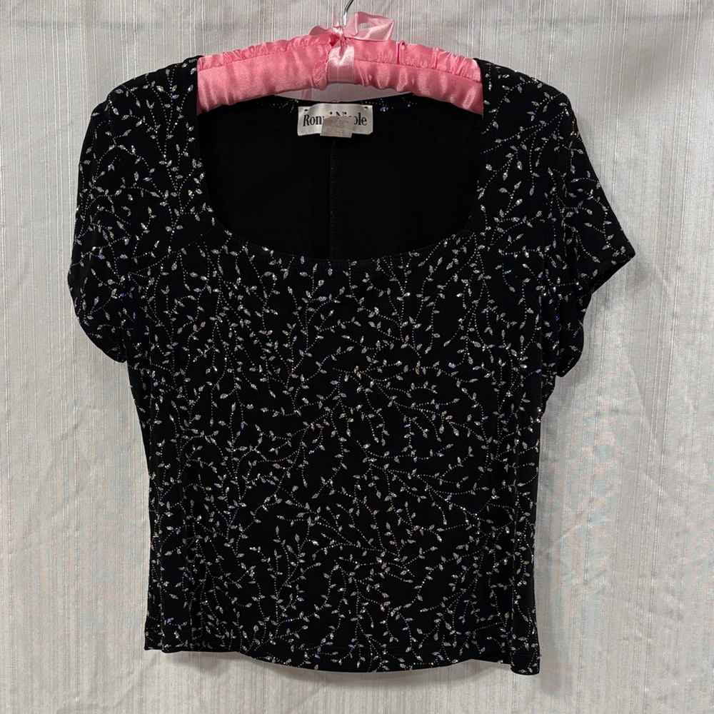 Vintage Ronni Nicole Holographic Glitter Patterned Blouse